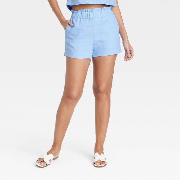NWOT • A New Day • Women’s High-Rise Linen Pull-on Shorts • Light Blue, Small - Picture 4 of 16